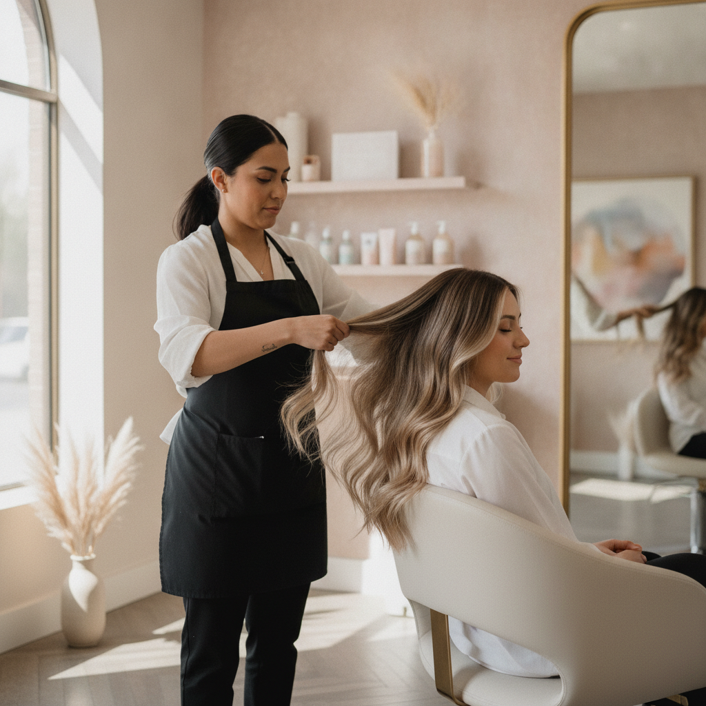 Estilista premium trabajando balayage miel